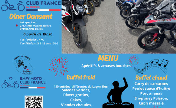 Dîner dansant BMW Moto Club France La Réunion au Lagon Bleu à Saint-Pierre le 3 octobre 2026